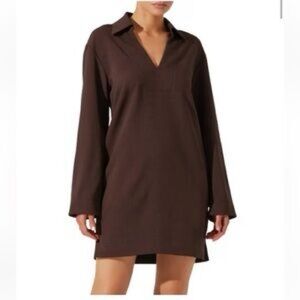 Collar Long Sleeve Shift Dress - Size XS